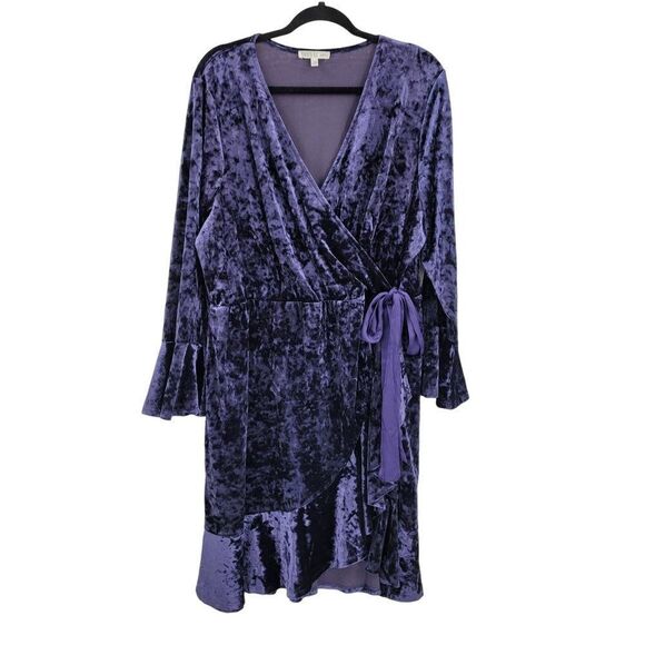 Spense Dress Velour Wrap Bell Ruffle Holiday Renaissance Gothic Royal Purple 16W - Picture 3 of 14